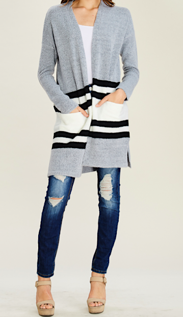 Grey Color Block Cardigan