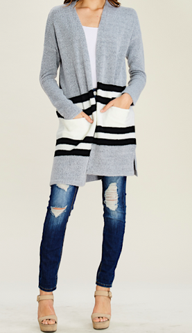 Grey Color Block Cardigan