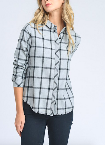 Grey And Black Plaid Top