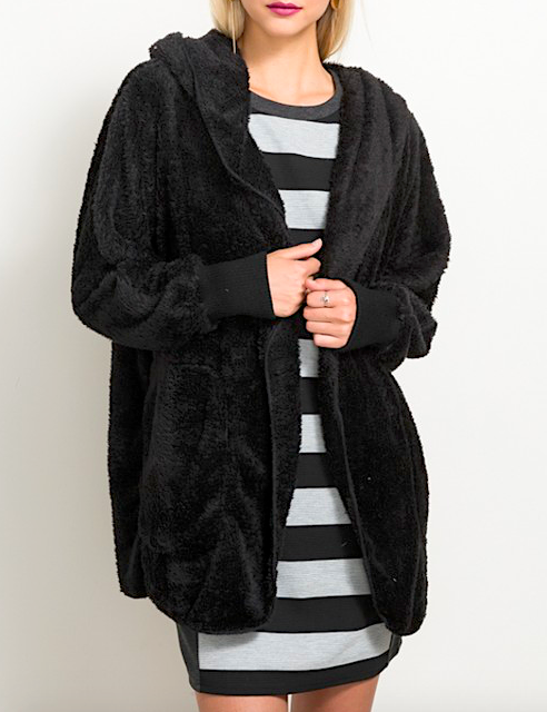 Black Bear Hooded Teddy Jacket