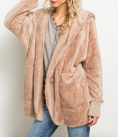 Totally Tan Hooded Teddy Jacket (Back In Stock)
