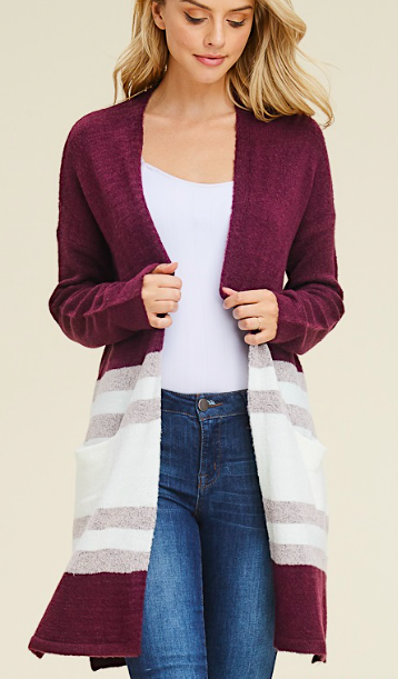 Burgundy Color Block Cardigan