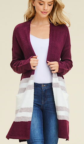 Burgundy Color Block Cardigan