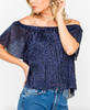 Navy Metallic Off The Shoulders Top