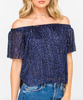 Navy Metallic Off The Shoulders Top