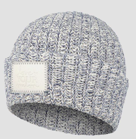 Love Your Melon Navy Speckled Cuffed Beanie (Faux Leather Patch)