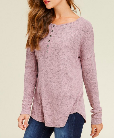 Blush Henley Long Sleeve Top