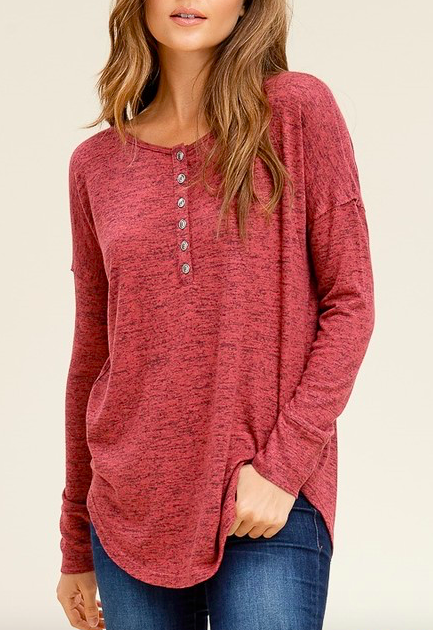 Berry Henley Long Sleeve Top