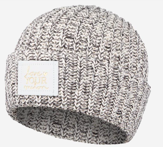 Love Your Melon Black Speckled Cuffed Beanie (White Gold Foil Patch)
