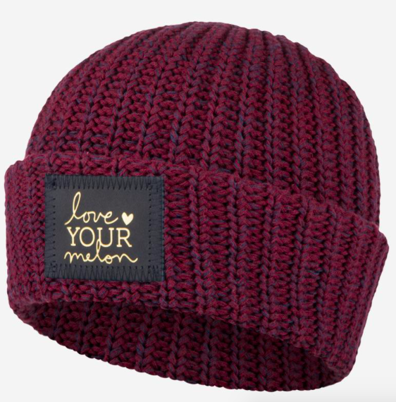 Love Your Melon Burgundy And Navy Speckled Cuffed Beanie (Navy Gold Foil Patch)