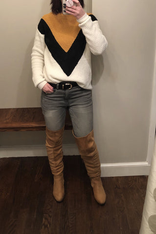 Mustard Color Block Sweater