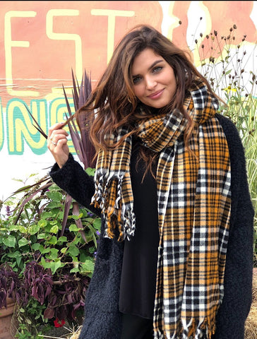 Black And Orange Fringe Tartan Scarf